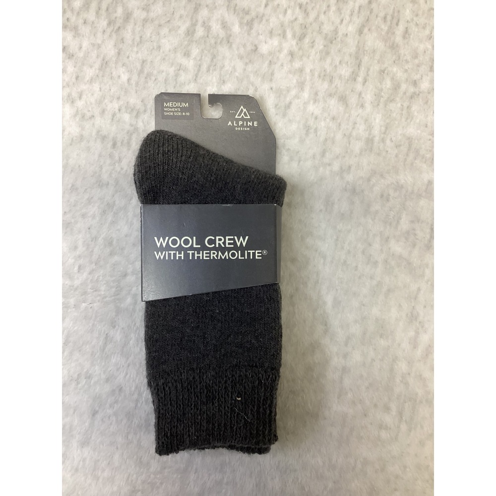 Alpine Design Womens Wool Crew Socks Thermolite Merino Blend Grey Medium 8-10